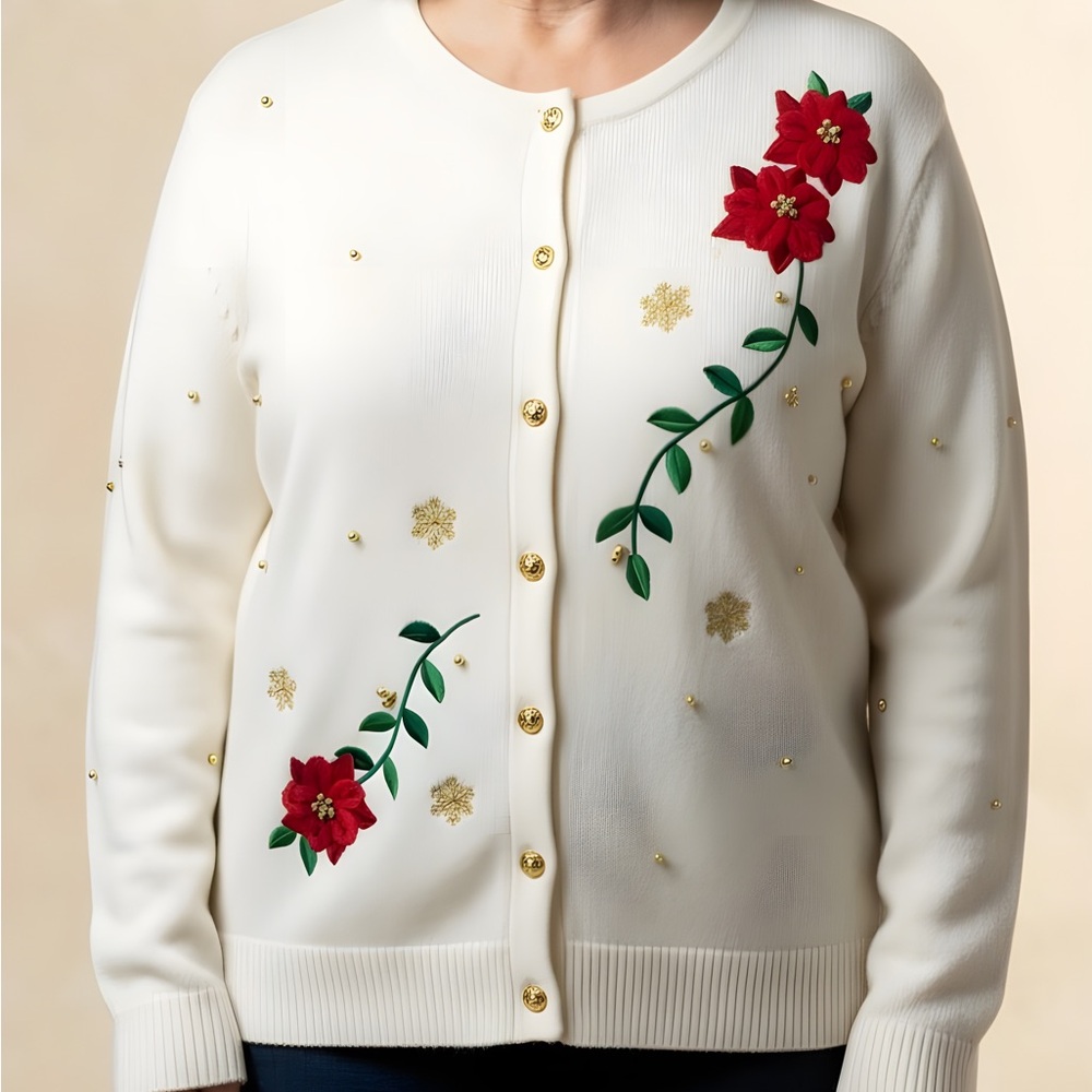 Vintage Classic Elements Ivory Christmas Themed Ugly Christmas Sweater -- 20/22W